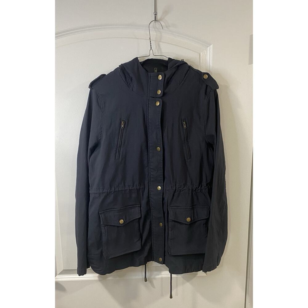 Eden Society Holly Hooded Utility Cargo Jacket L Dark Gray Drawstring Waist - Picture 8 of 14